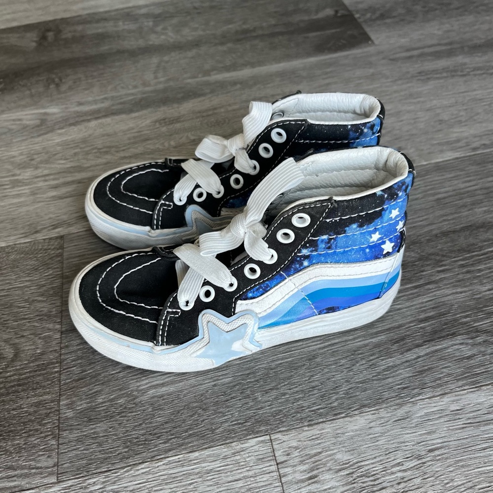 Vans Kids Sk8 Hi-Top Black and Blue Stars Sneakers Hi Shoes Size 11.5 toddler